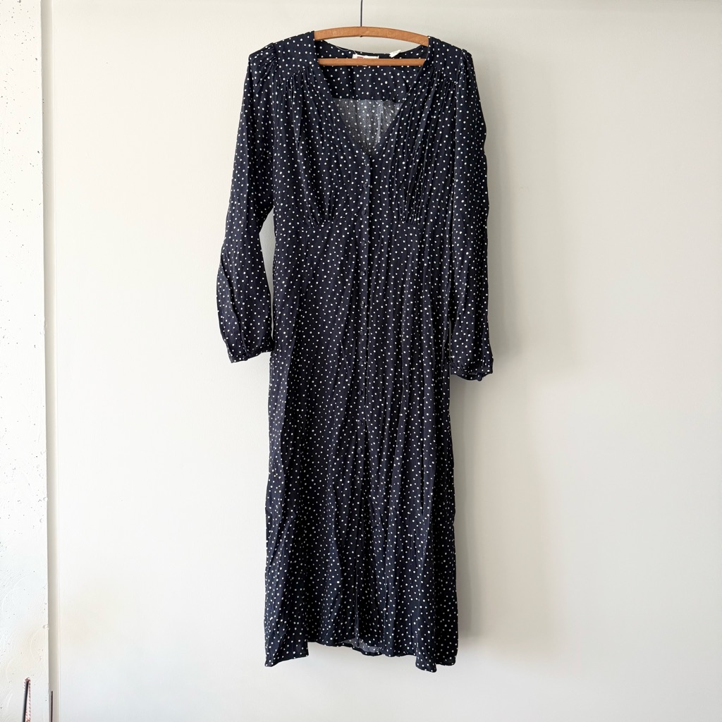 Levi's Women's Sarina Midi Dress Size L Marlo Dotv2 Night Sky Modest Polka Dot
